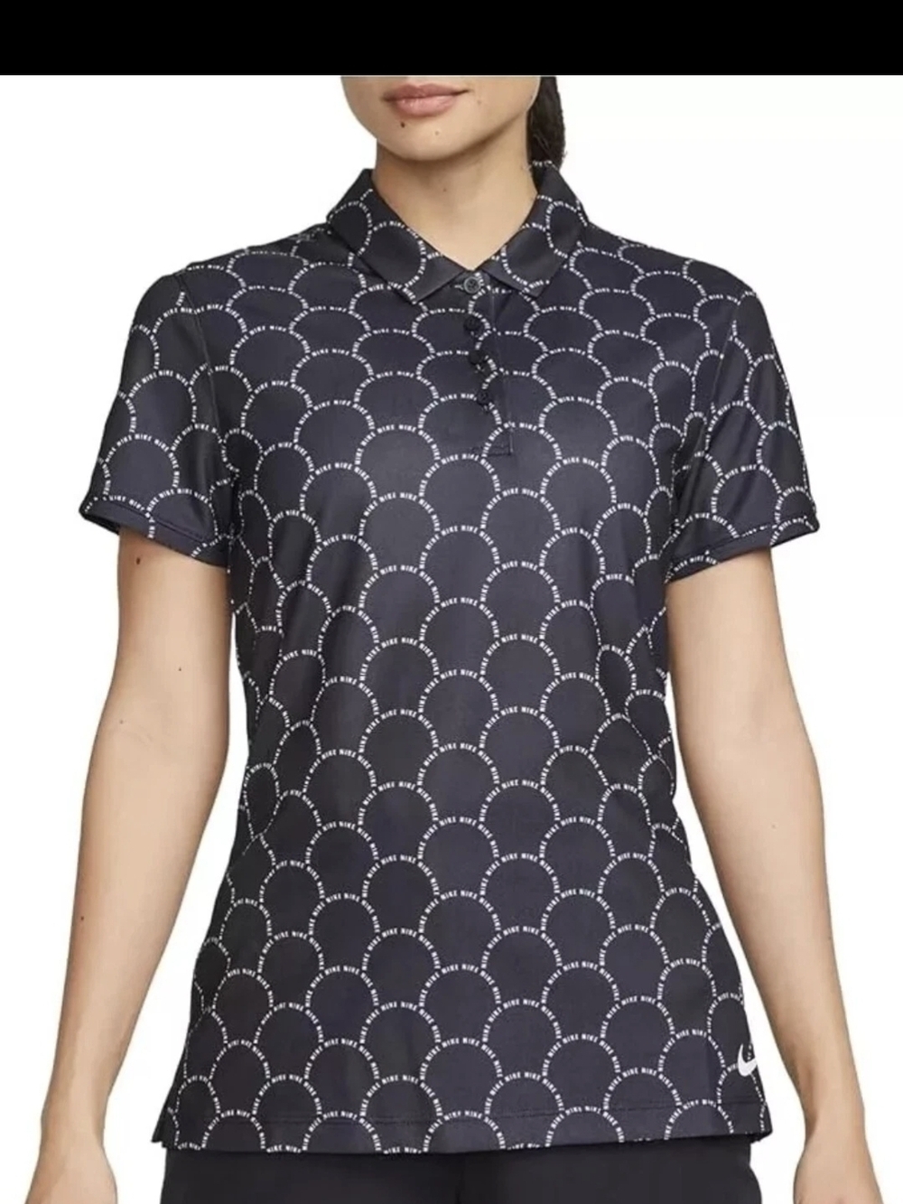 Nike Navy Polo with White Scallop Arc Print